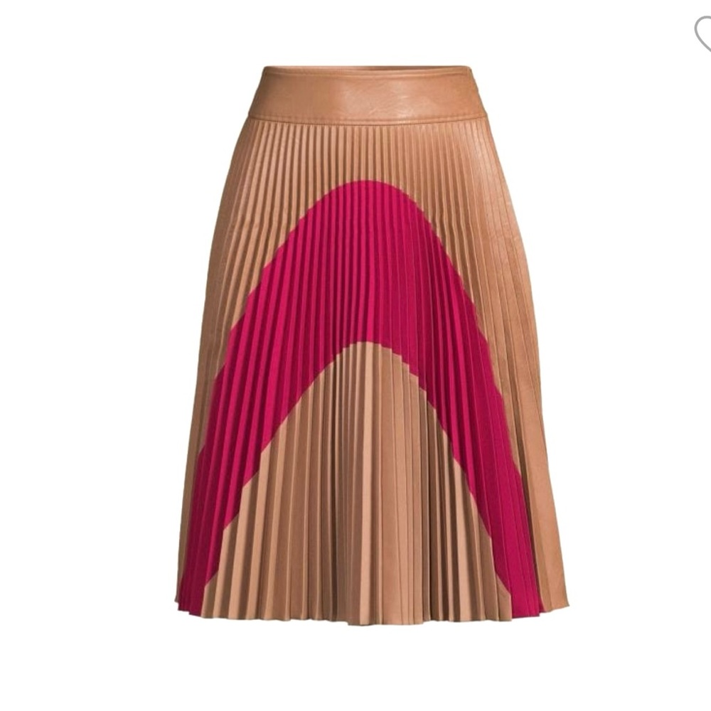 Colorblock Pleated Midi Skirt - Tan and Red - Picture 5 of 5
